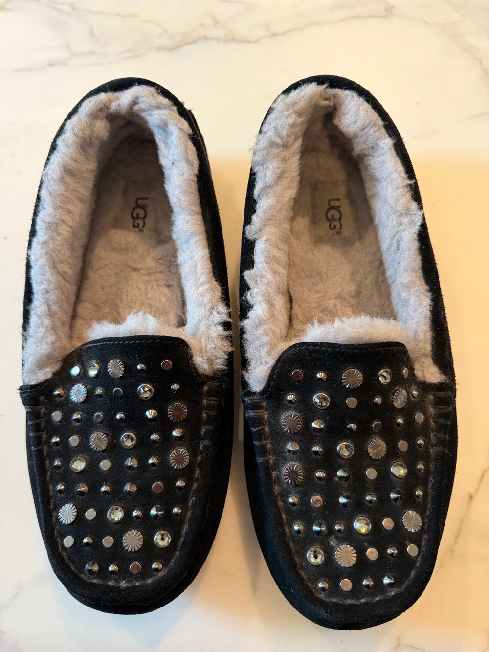 UGG Black Studded Suede Slip-On Slippers